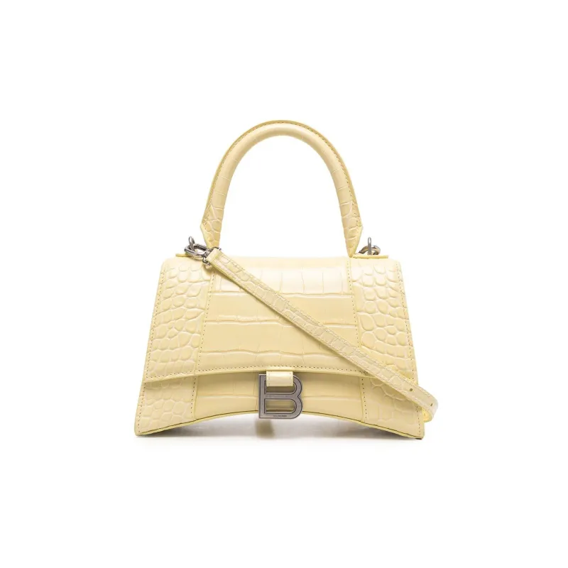 Balenciaga Hourglass Top Handle Bag Small Crocodile Embossed Yellow-0