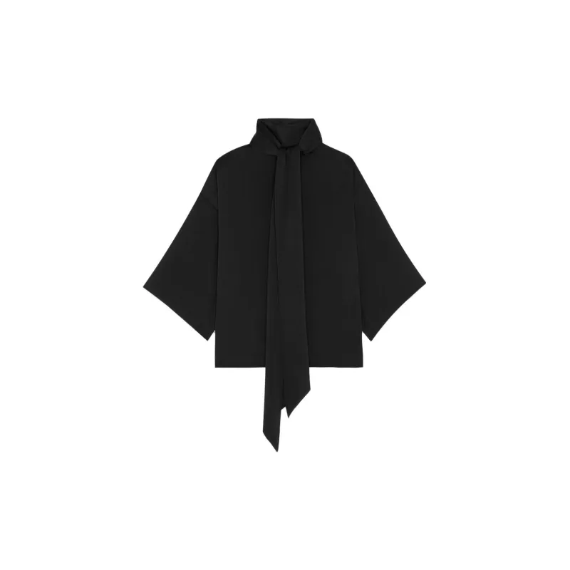 SAINT LAURENT High Neck Wide Sleeved Blouse-1