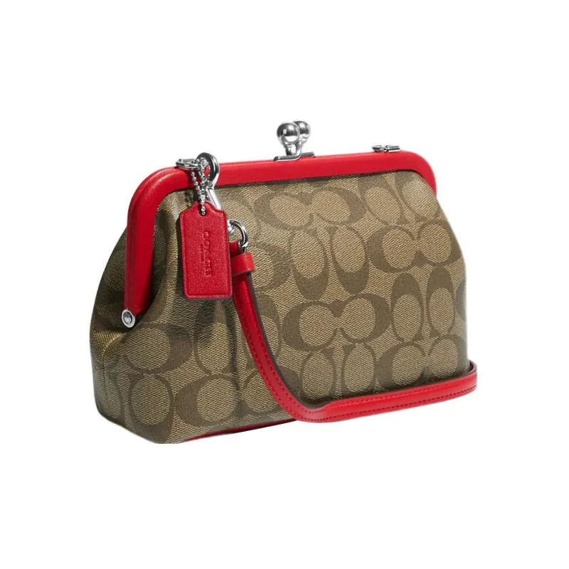 COACH Kisslock Canvas With Leather Kisslock Bag, Shoulder Bag, Handbag Women's-1
