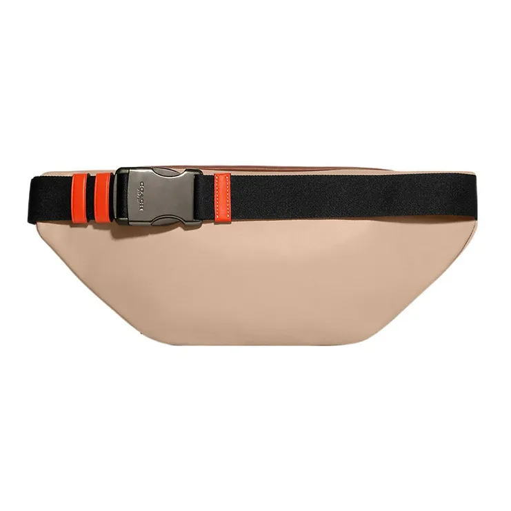 COACH TrackBelt Calfskin One Shoulder Crossbody Fanny Pack Tubas Men's Sandy Beige & Orange-1