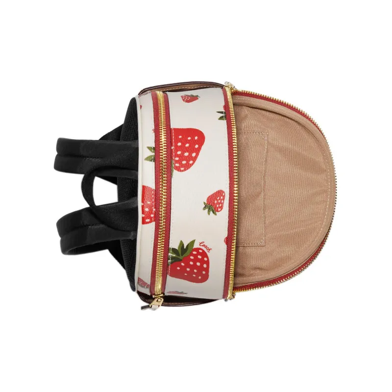 COACH Court Coated Canvas With Pebbled Leather Backpack Mini Women's White/Red-2
