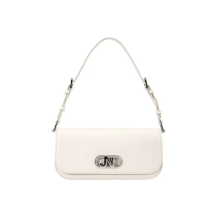 JONBAG Synthetic Leather Baguette Bag, Crossbody Bag, Shoulder Bag Medium Size Women's White/Black-1