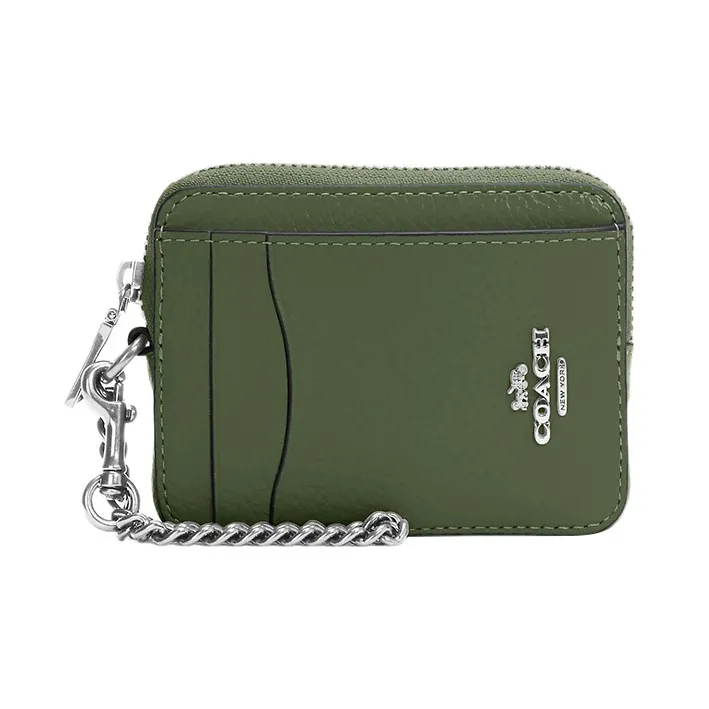 COACH Card Case Pebbled Leather Wallets Card Holders Women's Olive Green-0