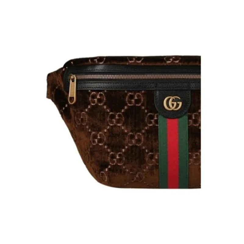 GUCCI Ophidia Velvet Sling Bag Fanny Pack Small Size Unisex Brown-2