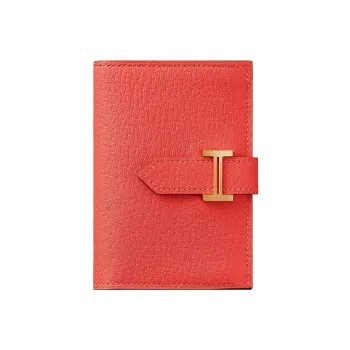 HERMES Bearn Mysore Goat Skin Card Holder Women's Capucine Orange Red