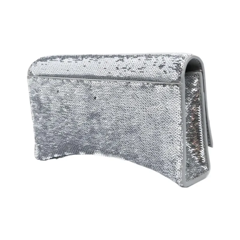 Balenciaga Hourglass Sheepskin Hourglass Bag, One Shoulder Crossbody, Chain Strap Wallet Women's Silver-1