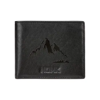 NOMK Top Grain Cow Leather Money Clip Silver Pouch Card Holder Wallet Men's Black