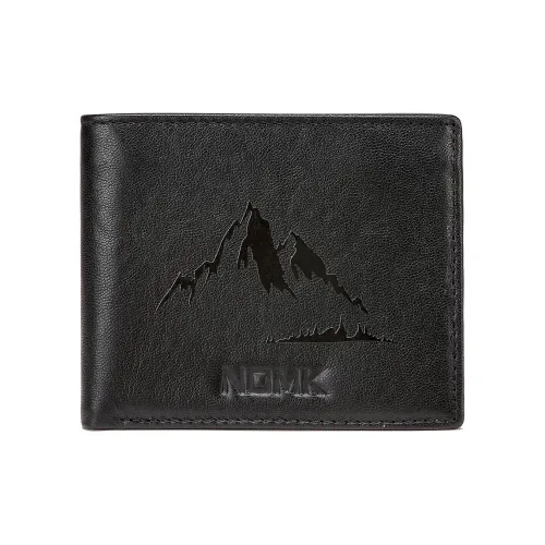 NOMK Top Grain Cow Leather Money Clip Silver Pouch Card Holder Wallet Men's Black