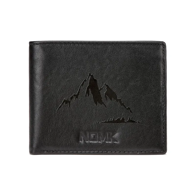 NOMK Top Grain Cow Leather Money Clip Silver Pouch Card Holder Wallet Men's Black-0