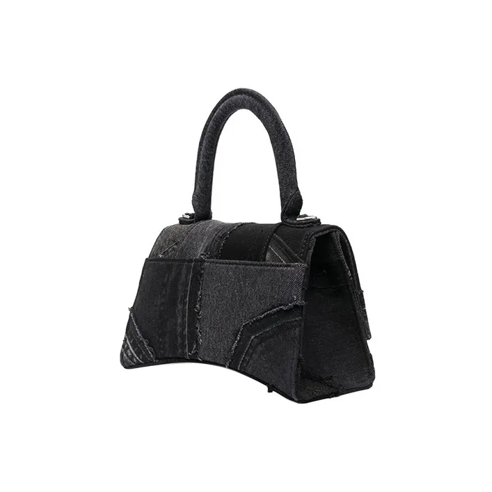 Balenciaga Hourglass Denim Hourglass Bag, Handbag, Shoulder Bag, Crossbody Bag Trumpets Women's Black-1