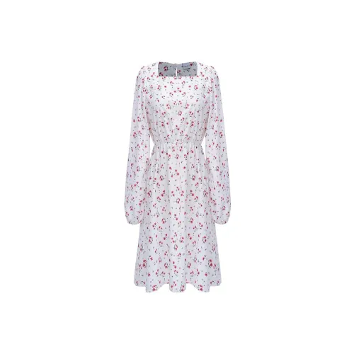 FOREVER 21 Long-Sleeved Dresses Women's White Floral Pattern