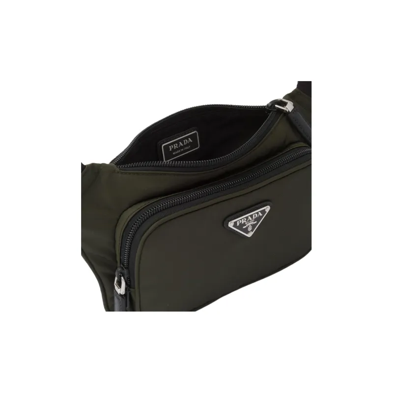 PRADA Recycled Nylon Saffiano Leather Fanny Pack Sling Bag Men's Moss Green-3