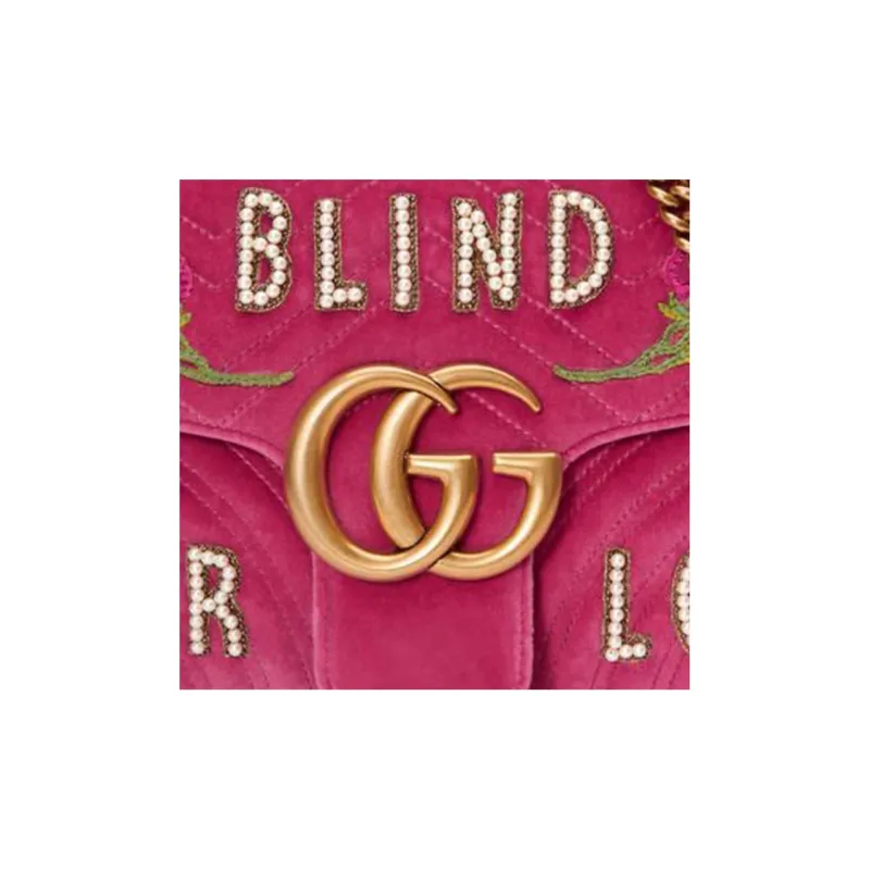 GUCCI GG Marmont Embroidered Velvet Crossbody Bag Shoulder Bag Women's Fuchsia-5