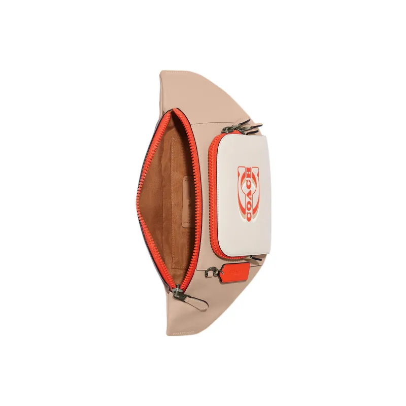 COACH TrackBelt Calfskin One Shoulder Crossbody Fanny Pack Tubas Men's Sandy Beige & Orange-2