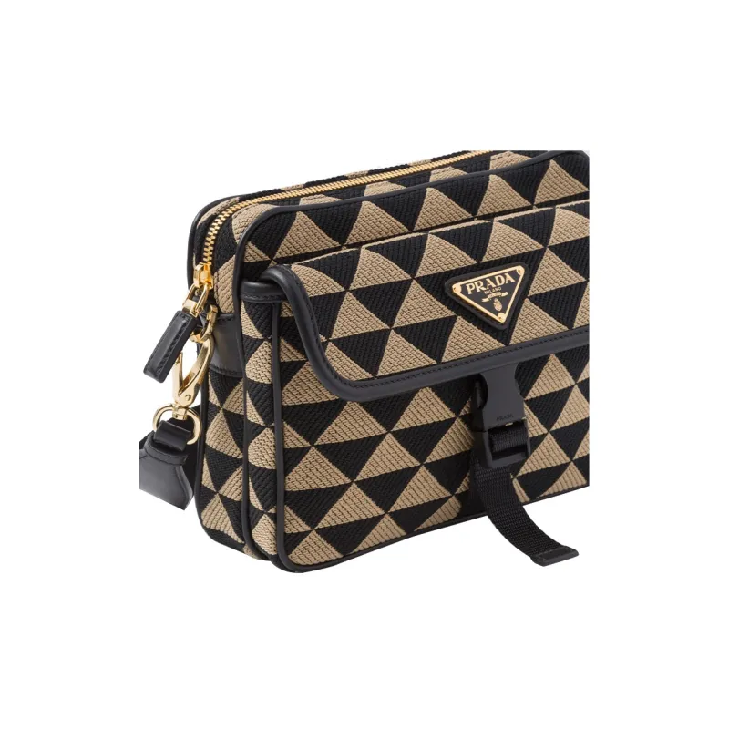 PRADA Symbole Fabric With Leather Crossbody Bag, Shoulder Bag Men's Black/Beige-3