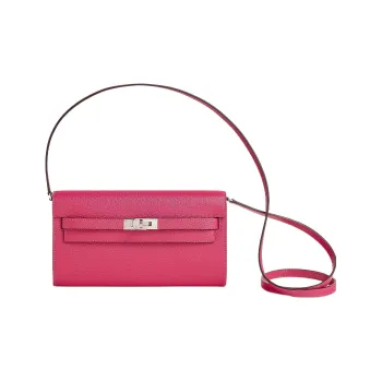 HERMES Kelly To Go Mysore Goat Skin Wallets Shoulder Bag Crossbody Bag Regular Women's Rose Mexico Pink