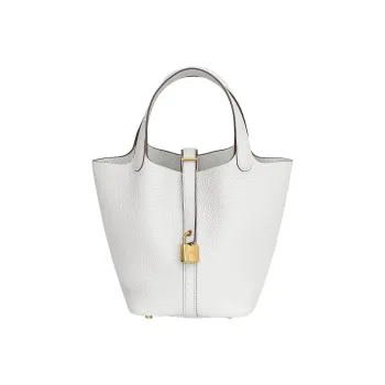 HERMES Picotin Clemence Bullock Leather Basket Bag Handbag Women's 0U New White White