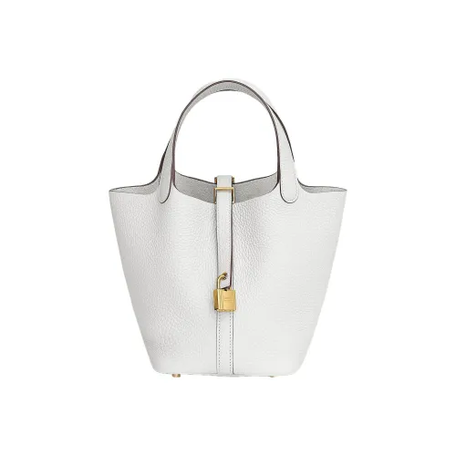 HERMES Picotin Clemence Bullock Leather Basket Bag Handbag Women's 0U New White White
