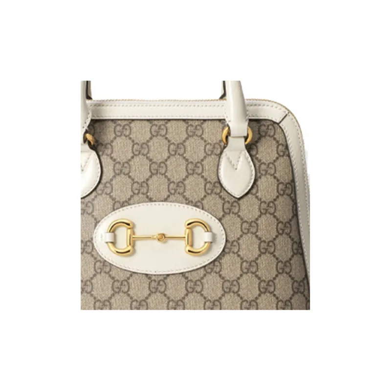 GUCCI Canvas With Leather Dome Bag, Shoulder Bag, Crossbody Bag, Handbag Trumpets Women's White-6