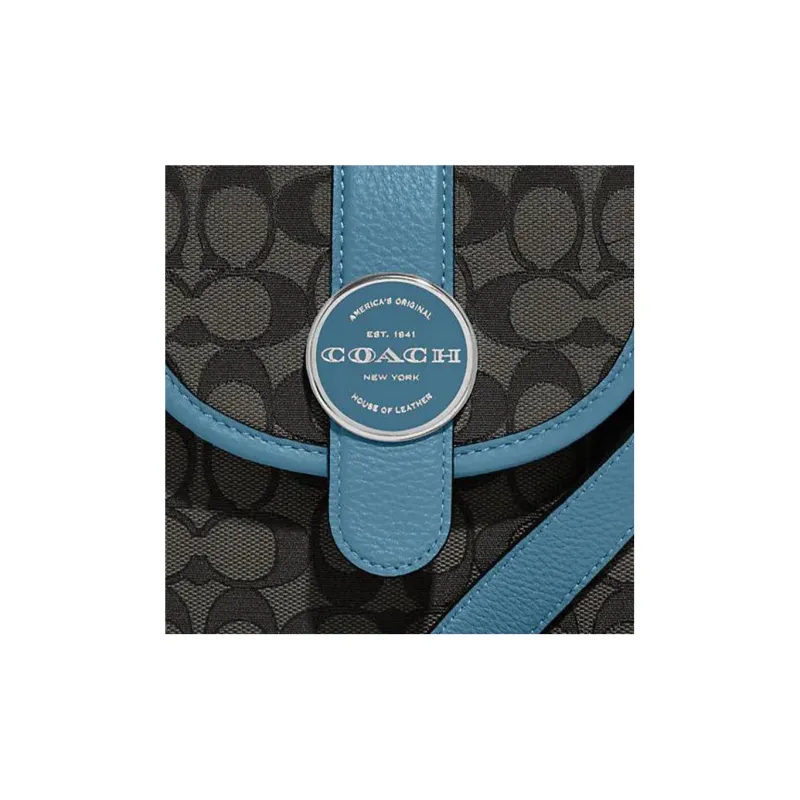 COACH Lonnie Jacquard With Refined Pebbled Leather Shoulder Bag Crossbody Bag Mini Women's Pacific Blue-3