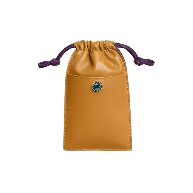 HERMES Pilo Milo Lambskin With Swift Calfskin Cell Phone Pouch Women's Sesame & Violet-0