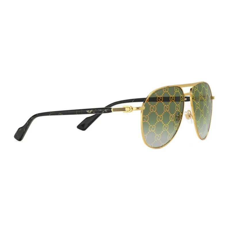 GUCCI Aviator Frame Sunglasses Shiny Yellow Gold Toned Metal Frame With Top Bar-1
