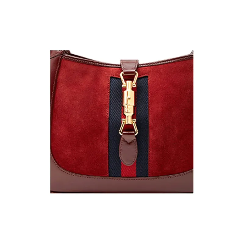GUCCI Jackie 1961 Suede With Leather Crescent Shoulder Bag Shoulder Bag Women's Deep Red-7