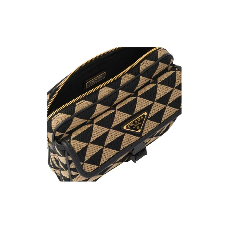PRADA Symbole Fabric With Leather Crossbody Bag, Shoulder Bag Men's Black/Beige-4