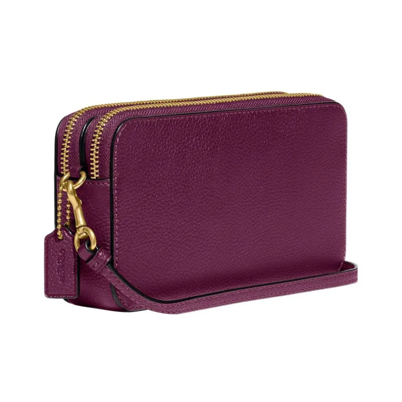 COACH Kira Litchi Grain Leather Storage Bag Clutch Crossbody Bag Women's Purple-1