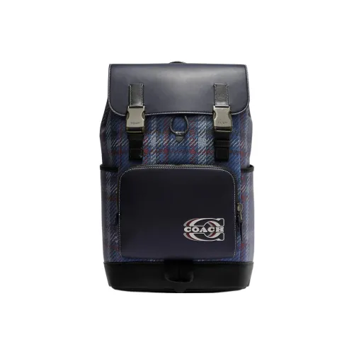 COACH Track Coated Canvas With Calfskin Storage Bag Backpack Large Size Women's Navy