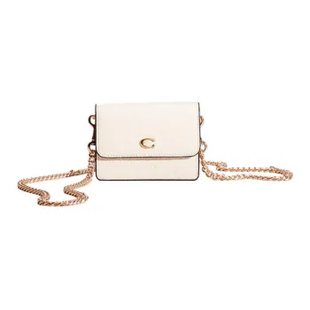 COACH Pebbled Leather Card Holder Shoulder Bag, Crossbody Bag Mini Women's White