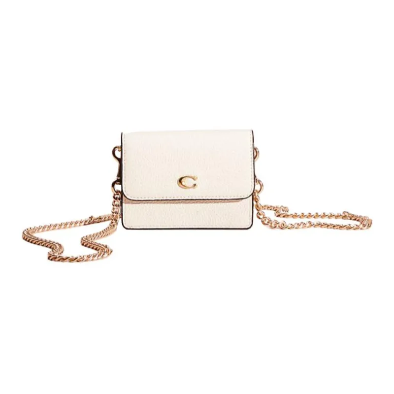 COACH Pebbled Leather Card Holder Shoulder Bag, Crossbody Bag Mini Women's White-0