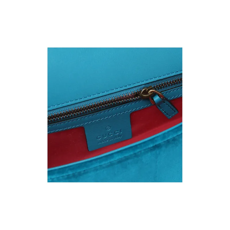 GUCCI GG Marmont Velvet Chain Shoulder Bag Crossbody Bag Small Size Women's Lake Blue Color-2