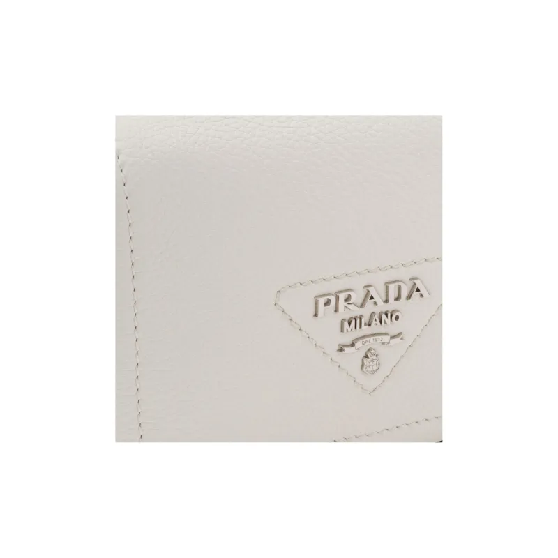 PRADA Leather Crossbody Bag Shoulder Bag Women's White-4