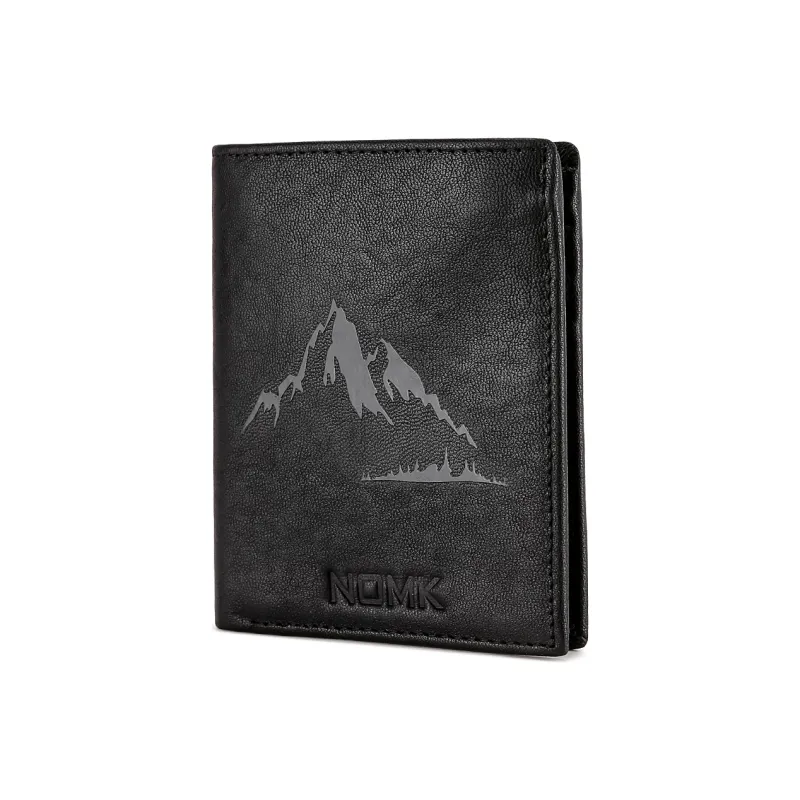 NOMK Top Grain Cow Leather Money Clip Silver Pouch Card Holder Wallet Men's Black-8