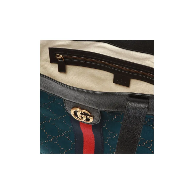 GUCCI Velvet With Leather Tote Bag Shopping Bag Shoulder Bag Handbag Medium Size Unisex Dark Blue/Black-3