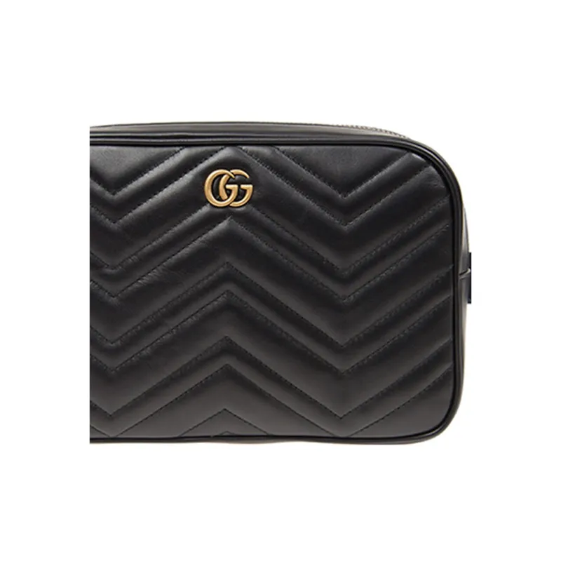 GUCCI GG Marmont Cow Leather Camera Bag One Shoulder Crossbody Fanny Pack Medium Size Men's Black-4