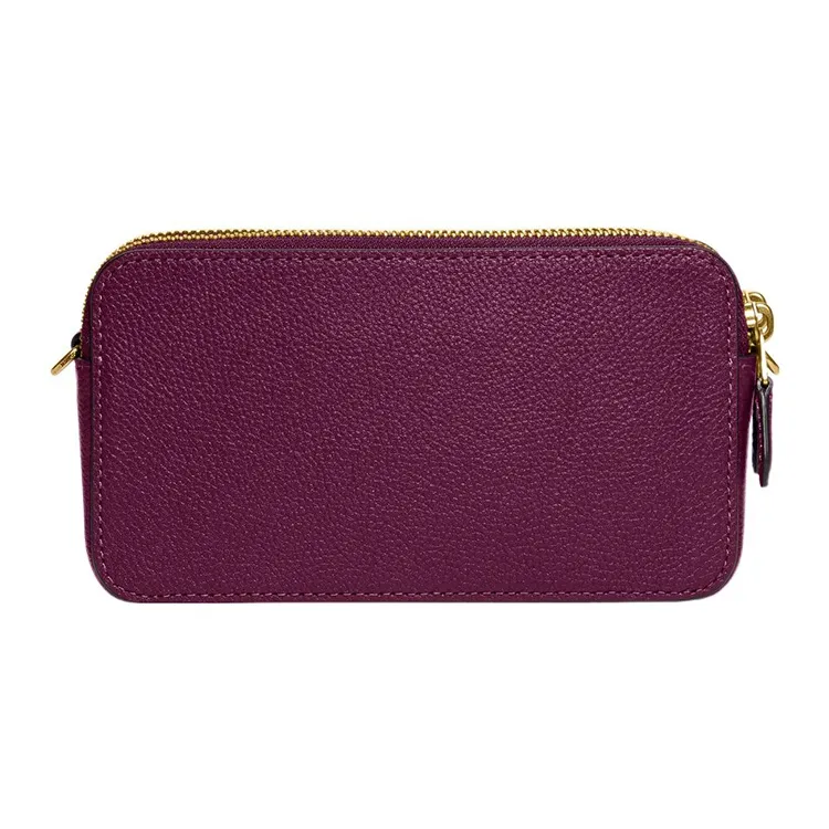 COACH Kira Litchi Grain Leather Storage Bag Clutch Crossbody Bag Women's Purple-2
