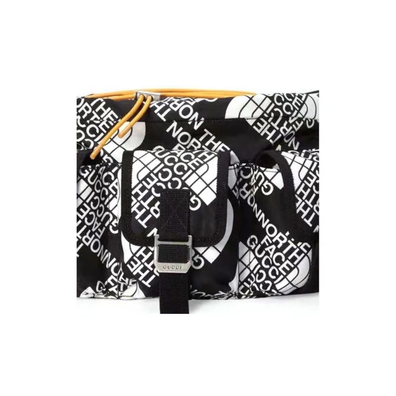 GUCCI THE NORTH FACE Limited Collaboration Nylon And Leather Combination Sling Bag Fanny Pack Unisex Black/Yellow-6