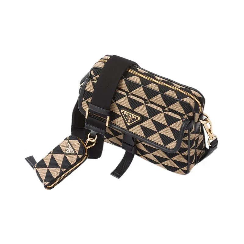 PRADA Symbole Fabric With Leather Crossbody Bag, Shoulder Bag Men's Black/Beige-2