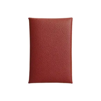 HERMES Calvi Epsom Calfskin Card Holder Women's Venetian Red/Texas Pink