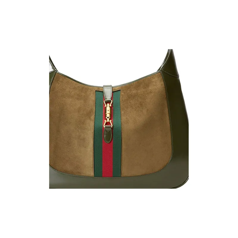 GUCCI Jackie 1961 Vachetta Leather Trim Crescent Shoulder Bag Shoulder Bag Women's Brown Green & Multicolor-7