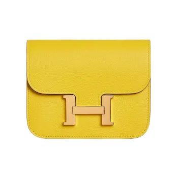 HERMES Constance Slim Evercolor Calfskin Wallets Card Holders Fanny Pack Women's Jaune De Naple Naples Yellow