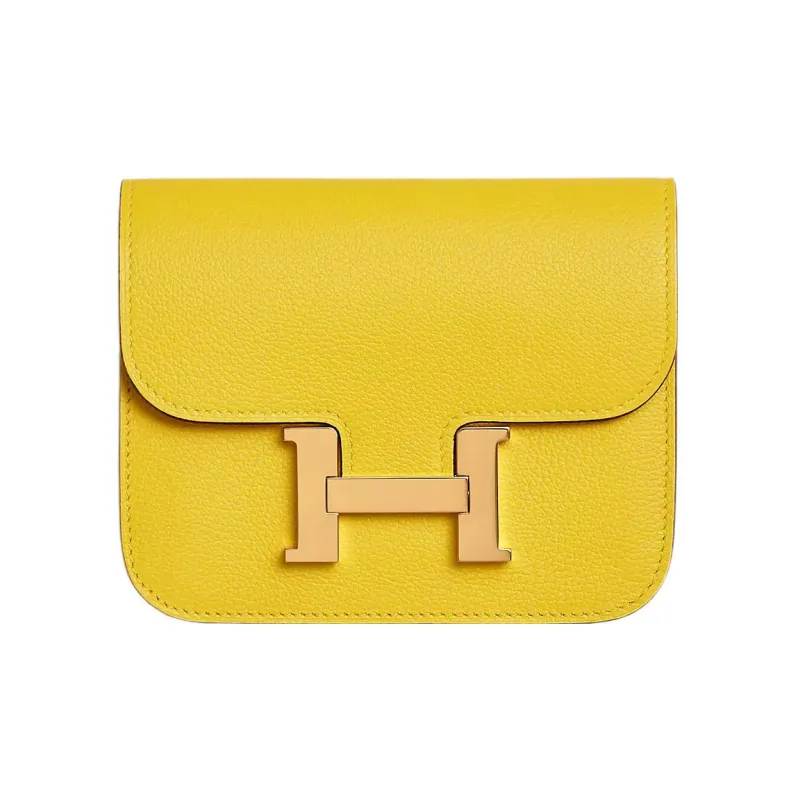 HERMES Constance Slim Evercolor Calfskin Wallet, Card Holder, Fanny Pack Women's Jaune De Naple Naples Yellow-0