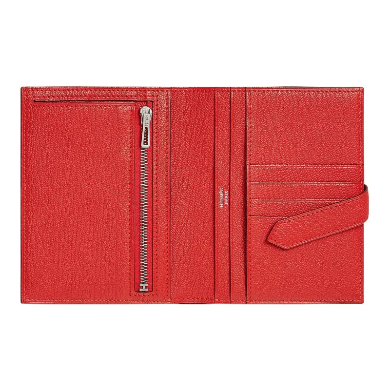 HERMES Bearn Mysore Goat Skin Wallet Women's 0E Rose Texas Texas Pink-1