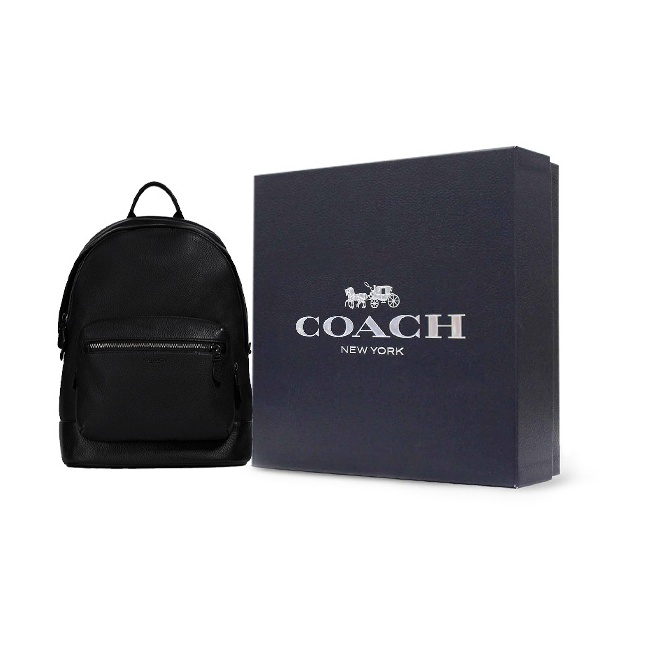 COACH West Leather Backpack Large Size Men's Black Bag+Dust