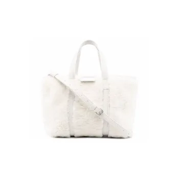 Balenciaga Barbes Sheepskin Shearling Crossbody Handbag Small Size Women's White