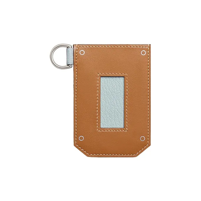 HERMES Colormatic Butler Calfskin With Mysore Goat Skin Card Holder Women's Light Tea Color/Dusty Blue-1