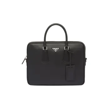 PRADA Leather Handbag Shoulder Bag Crossbody Bag Briefcases Men's Black
