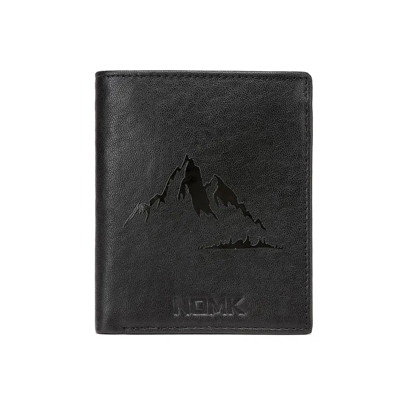 NOMK Top Grain Cow Leather Money Clip Silver Pouch Card Holder Wallet Men's Black-7